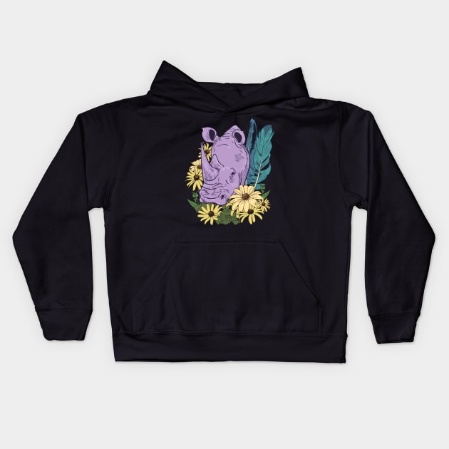 Lavender Rhino Kids Hoodie by theartfulscientist